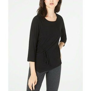 NY Collection Women's Petite Black Long Sleeve Side-Tie Top, Petite Small